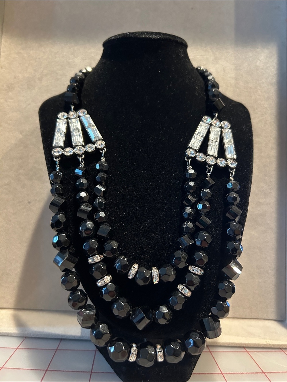 Elegant Black Crystal Multi-Strand Statement Necklace